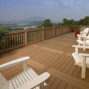 View of deck by WeatherBest Decking &amp; Railing. deck, floor, hardwood, outdoor furniture, outdoor structure, property, real estate, sunlounger, wood, wood stain, brown