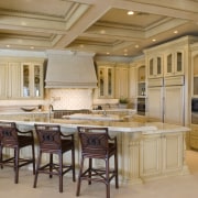 View of Stone countertop and floor by Walker cabinetry, ceiling, countertop, cuisine classique, estate, interior design, kitchen, room, orange, brown