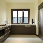 The Miele G 2830 SCI intergrated dishwasher can cabinetry, countertop, floor, interior design, kitchen, property, real estate, room, window, brown