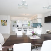 View of kitchen featuring Laminex Group products. - dining room, house, interior design, living room, property, real estate, room, table, white, gray
