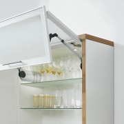 A view of a drawer system by Blum furniture, product design, shelf, shelving, white