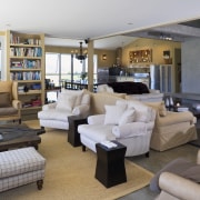 view of lounge area with kitchen and dining furniture, home, interior design, living room, property, real estate, room, gray