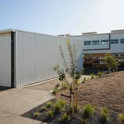 View of Williamstown High School in Melbourne. Designed architecture, facade, home, house, property, real estate, residential area, gray