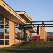 A view of some aluminium joinery by Aluminium architecture, building, corporate headquarters, facade, home, house, real estate, residential area, brown, teal