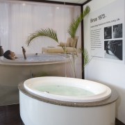 The Purist Whirlpool chromatherapy tub is paired with bathroom, bathtub, interior design, plumbing fixture, product design, gray