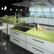 Image of the new Life Series Silestone Quartz countertop, furniture, interior design, kitchen, product design, gray, black