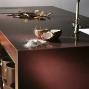Other silestone surfaces include, Koan and Gedastu from furniture, product design, table, tap, gray