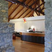 View of reception with carbonated amber cloured gloss architecture, beam, ceiling, floor, flooring, hardwood, home, house, interior design, laminate flooring, living room, loft, room, wall, wood, wood flooring, brown