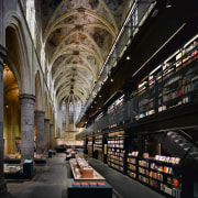The Selexyz Dominicanen bookstore, in Maastricht is housed arcade, building, landmark, metropolis, metropolitan area, black