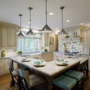 View of kitchen by Drury Kitchen design &amp; cabinetry, countertop, cuisine classique, dining room, home, interior design, kitchen, room, window, gray, brown