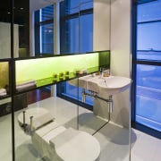 Contemporary apartment bathroom - Contemporary apartment bathroom - floor, glass, interior design, product design, table, gray