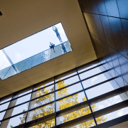 Glass panel view into swimming pool - Glass architecture, building, ceiling, daylighting, daytime, glass, interior design, light, line, sky, window, brown