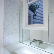 View of bathroom which functions as a guest architecture, bathroom, bathroom accessory, daylighting, glass, house, interior design, product design, room, window, gray