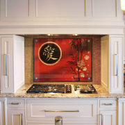 View of kitchen gass stove with a oriental cabinetry, countertop, cuisine classique, flooring, home appliance, interior design, kitchen, kitchen appliance, room, gray