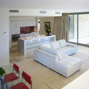 Living area featuring polished marble flooring inside home floor, flooring, house, interior design, living room, property, real estate, gray