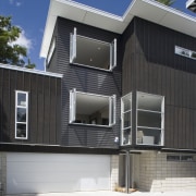 exterior view of town house by Yellowfox - architecture, building, elevation, facade, home, house, real estate, residential area, siding, black, gray