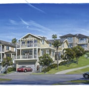 Many different housing styles are available, including detached apartment, condominium, elevation, estate, home, house, mansion, mixed use, neighbourhood, property, real estate, residential area, sky, suburb