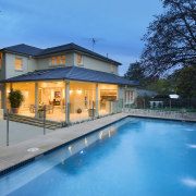 Large veranda, swimming pool, alfresco dining area and cottage, estate, facade, home, house, mansion, property, real estate, residential area, swimming pool, villa, teal