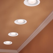 View of bathroom featuring Broan-NuTone recessed ventilation fan/lights. ceiling, daylighting, light, light fixture, lighting, product design, brown