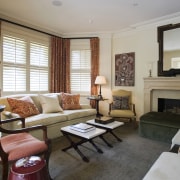 View of home by interior designer Cameron Kimber. ceiling, home, interior design, living room, property, real estate, room, window, window treatment, gray