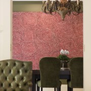 View of home by interior designer Cameron Kimber. chair, home, interior design, living room, room, table, wall, wallpaper, white, brown