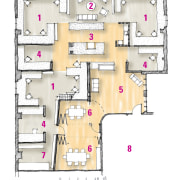 1 working area. 2 relaxing. 3 hub. 4 area, floor plan, plan, product design, white