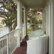 view of the deck from one of the backyard, balcony, deck, estate, home, house, interior design, outdoor structure, porch, property, real estate, window, wood, gray, brown