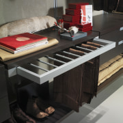 FEG wardrobe system by DK Wardrobe inside contemporary floor, furniture, piano, product design, table, wood, black, gray