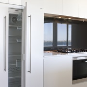 View of refrigerator and frezzer, multifunction oven and home appliance, kitchen, kitchen appliance, major appliance, white