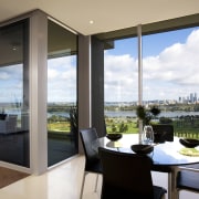View of the dining area with a view apartment, door, interior design, real estate, window, gray