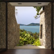 View of a large timber door leading to architecture, home, house, interior design, property, real estate, wall, window, wood, black