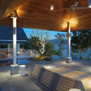 Traditional Thai cushions make the sala a comfortable architecture, ceiling, estate, home, house, interior design, lighting, outdoor structure, patio, real estate, brown