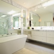 Interior view of bathroom featuring custom made vanity architecture, bathroom, ceiling, countertop, estate, floor, home, interior design, real estate, room, sink, tile, white