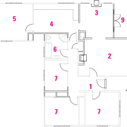 1 entry, 2 lounge, 3 dining, 4 kitchen, angle, area, design, diagram, drawing, floor plan, line, pattern, product, product design, text, white