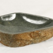 View of custom-designed stone vessel sinks crafted from white