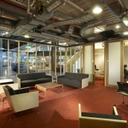 Breakout areas and informal meeting rooms feature throughout interior design, lobby, brown