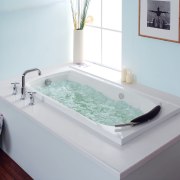 The Kohler Regatta BubleMassage bath features 120 air bathroom, bathroom sink, bathtub, jacuzzi, plumbing fixture, product, room, sink, gray