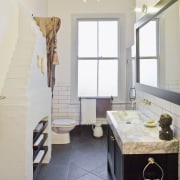 Image of a bathroom designed by NKBA and bathroom, ceiling, floor, flooring, home, interior design, room, tile, wall, window, gray