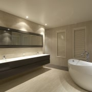 Image of a bathroom designed by NKBA and bathroom, floor, interior design, room, brown