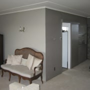 image of living and dining areas and entrance bedroom, ceiling, floor, flooring, furniture, home, house, interior design, living room, plaster, property, real estate, room, wall, window, gray