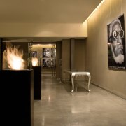 The new EcoSmart Fire Tower makes a striking floor, flooring, interior design, lobby, brown