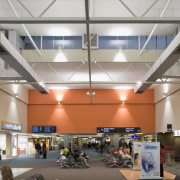 View of the lighting at Auckland Airport's domestic airport terminal, ceiling, daylighting, interior design, retail, shopping mall, gray