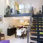 Florain took the upper level back five feet interior design, living room, loft, white