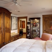 View of the master bedroom with white linen, bed, bedroom, ceiling, estate, furniture, home, interior design, property, real estate, room, suite, brown