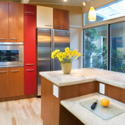 Wide aisles, lowered counters and accessible appliances. cabinetry, countertop, interior design, kitchen, white