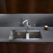 Image of kitchen sink and tapware by Kohler. bathroom, bathroom sink, countertop, plumbing fixture, product design, sink, tap, red, gray