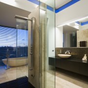 Image of master bathroom which has been designed bathroom, ceiling, floor, glass, interior design, real estate, white