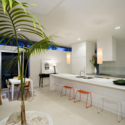 View of the kitchen with a long island architecture, bathroom, ceiling, daylighting, home, house, interior design, real estate, room, gray