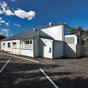 The traditional exterior of the new Canterbury Charity architecture, building, estate, facade, home, house, property, real estate, residential area, roof, siding, sky, suburb, black, blue