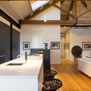 View of the kitchen which features original Kauri architecture, ceiling, daylighting, house, interior design, loft